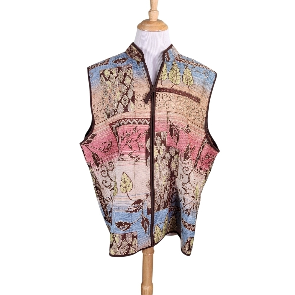 Alfred Dunner Ladies Tapestry Vest Cider House Fall Foliage Design, Sz 18